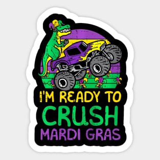 Kids Crush Mardi Gras Dino Monster Truck  Toddler Boys Kids Sticker